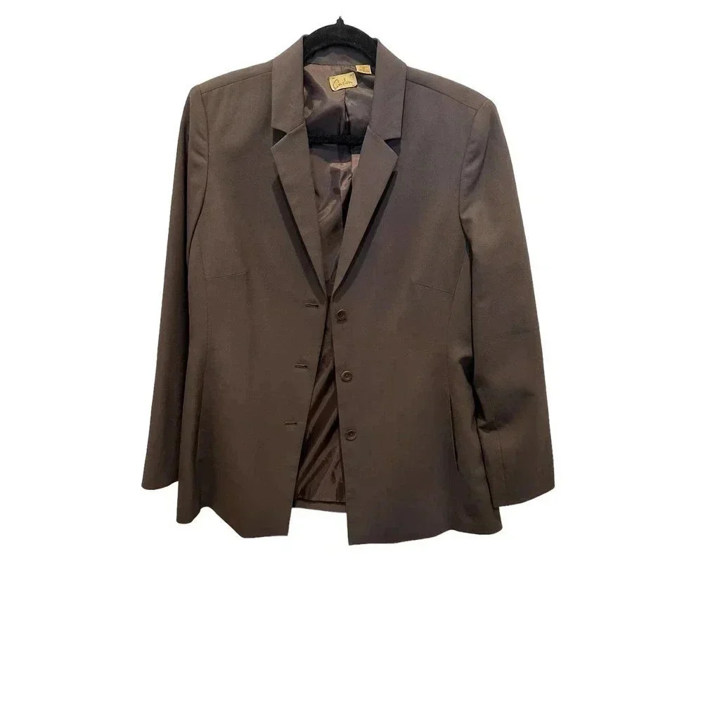 Caslon Women's Brown Wool Blended Long Sleeves Button Front Blazer Size 12
